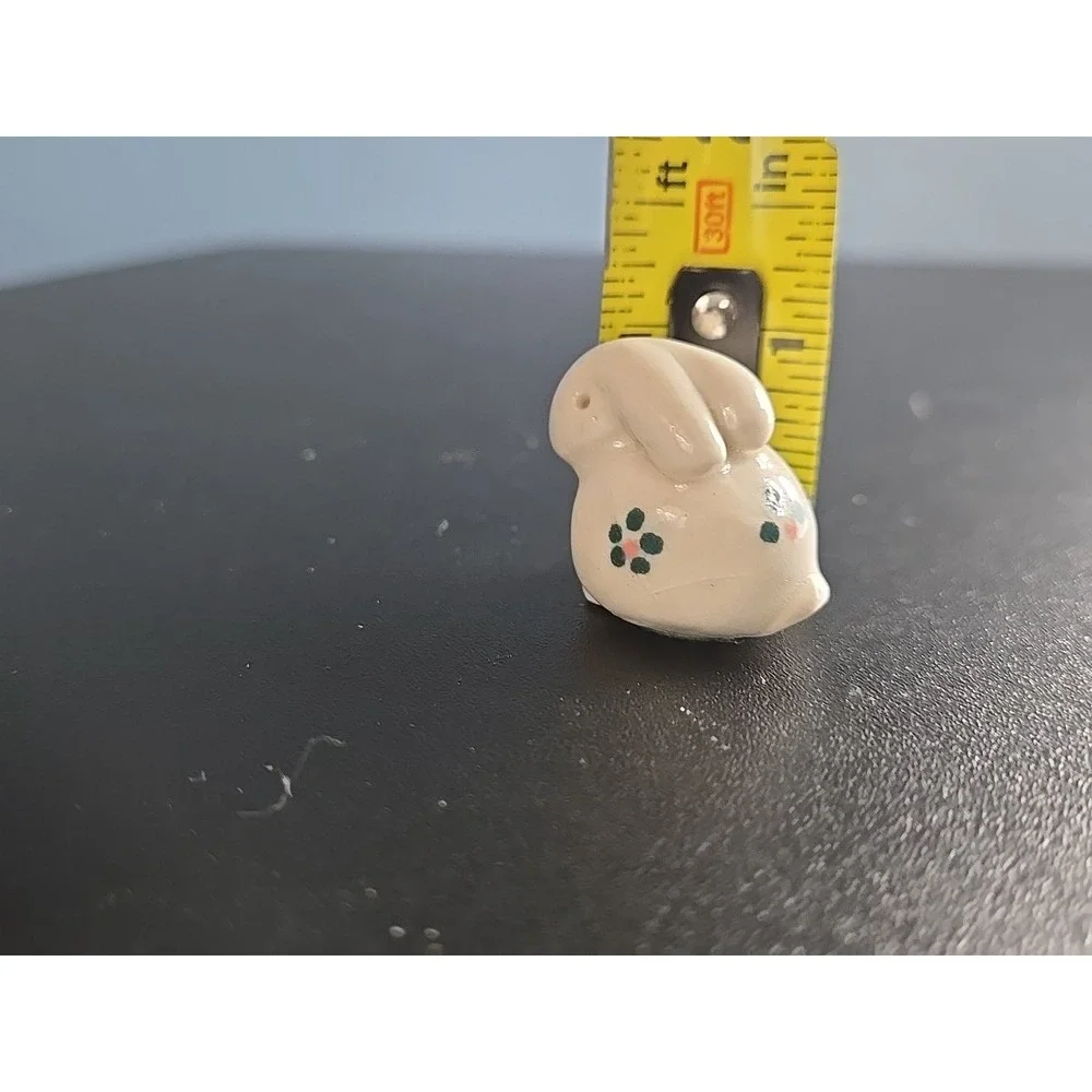 Vintage Miniature White w/‎ Red Ceramic Bunny Rabbit JAPAN 1